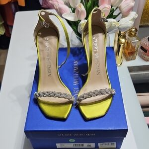 Stuart Weitzman Vibrant Yellow Heels with Silver Accents
